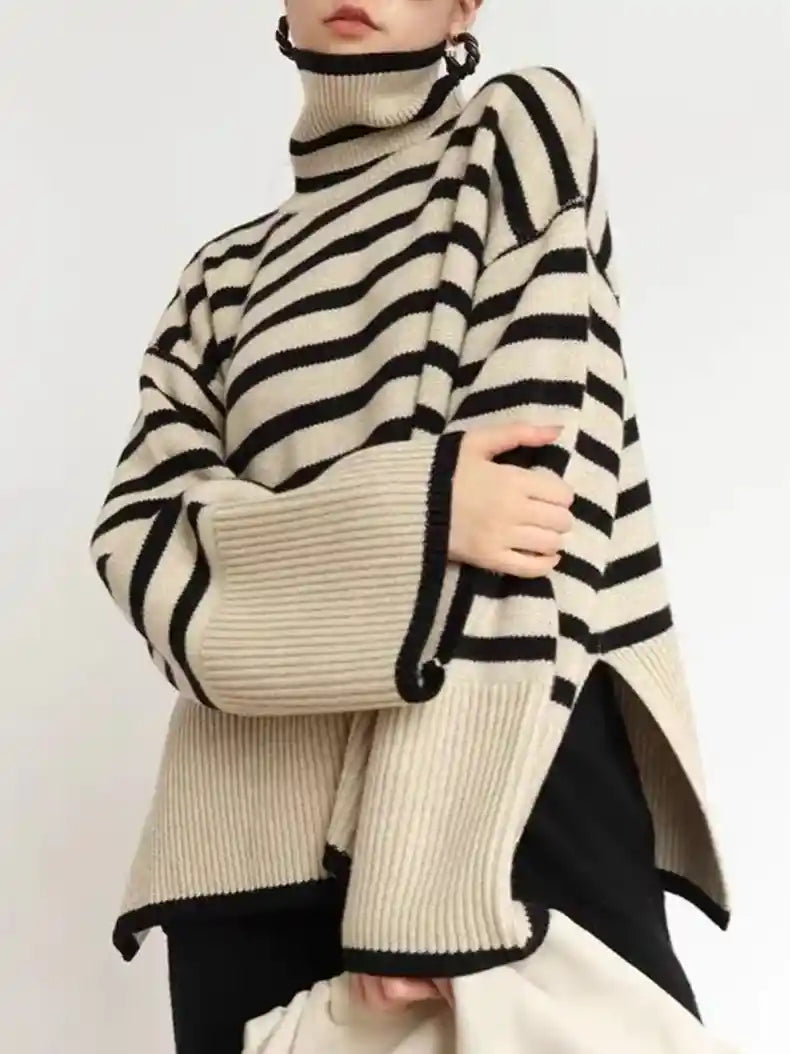 Oversized Striped Turtleneck Pullover