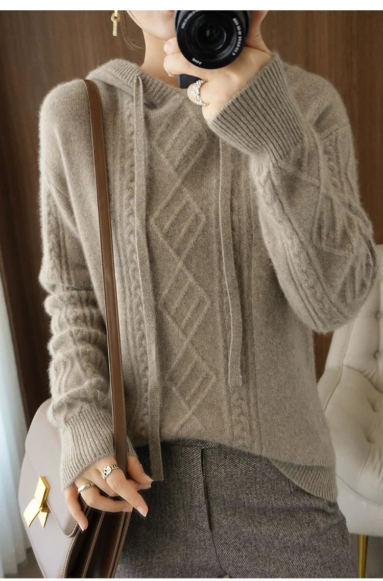 Drawstring Cashmere Wool Blended Hoodie