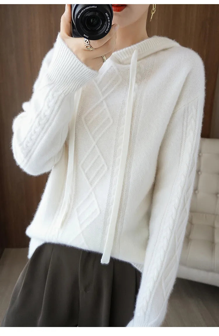 Drawstring Cashmere Wool Blended Hoodie