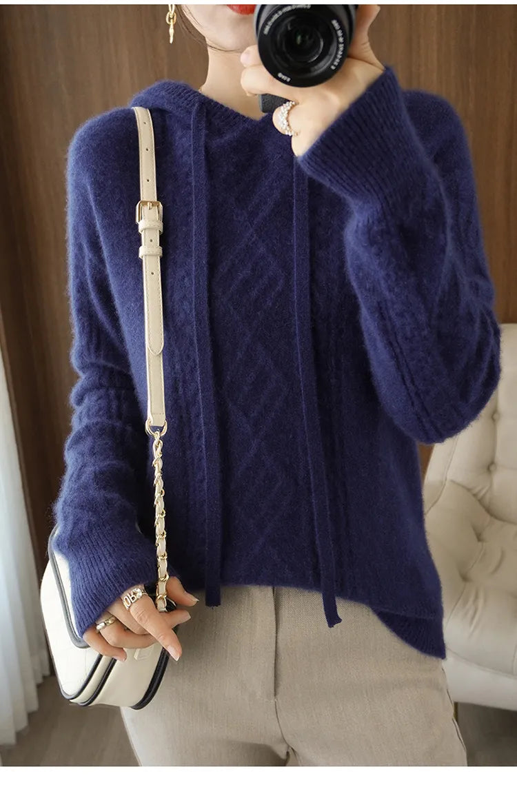 Drawstring Cashmere Wool Blended Hoodie