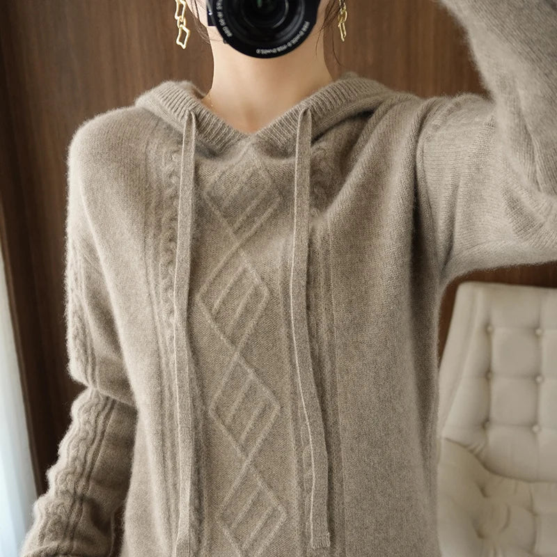 Drawstring Cashmere Wool Blended Hoodie