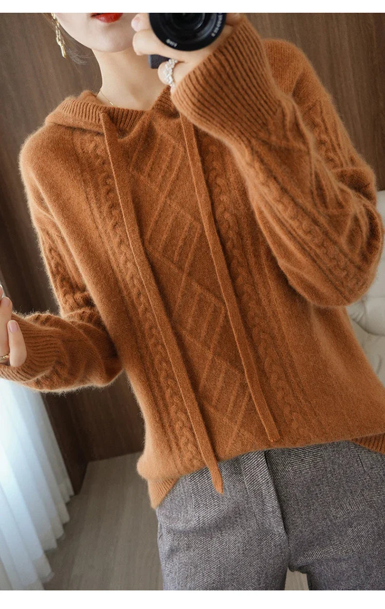 Drawstring Cashmere Wool Blended Hoodie