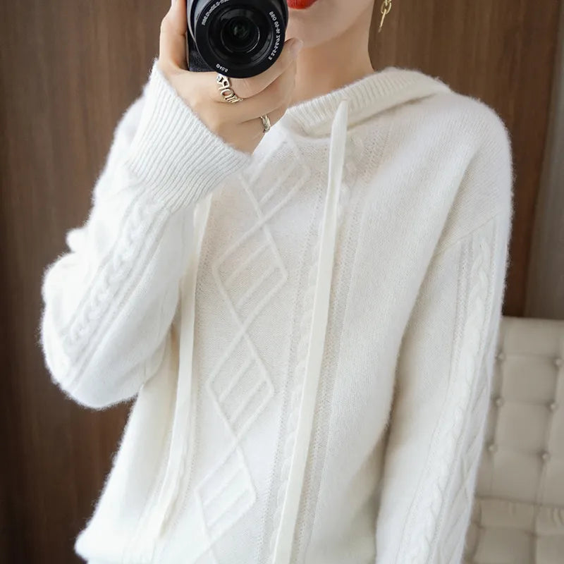 Drawstring Cashmere Wool Blended Hoodie