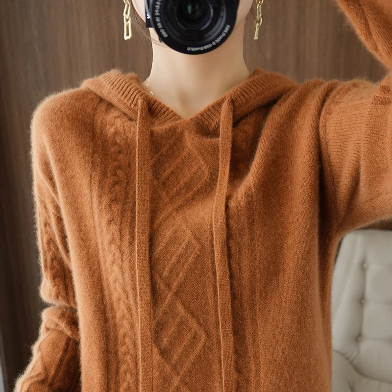 Drawstring Cashmere Wool Blended Hoodie