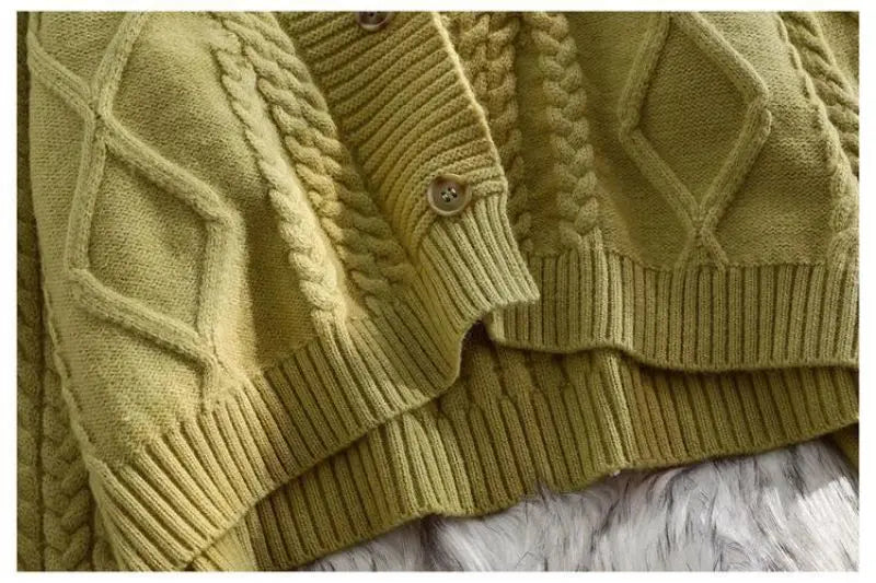 Lantern Sleeve Geometric Knitted Short Cardigan