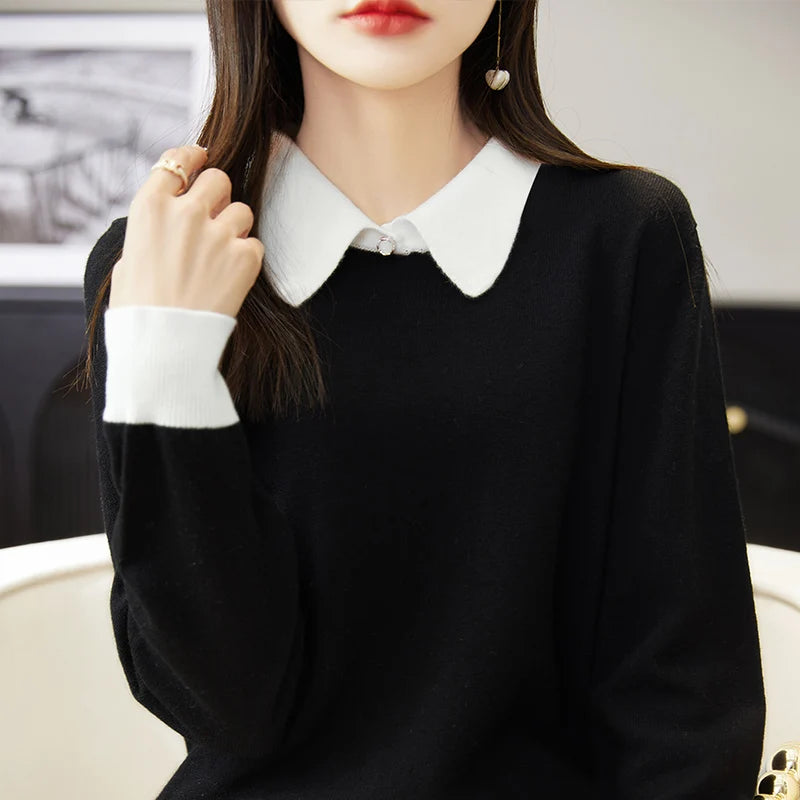 Merino Wool Contrast Colors POLO Collar Pullovers