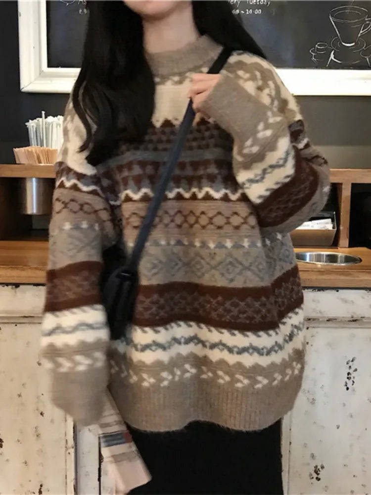Stripe Patterned Loose Sweater Pullover
