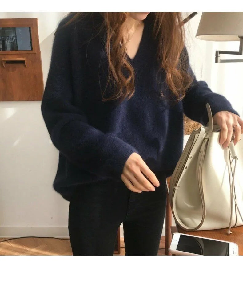 Gentle Herd Slouchy V-neck Wool Sweater