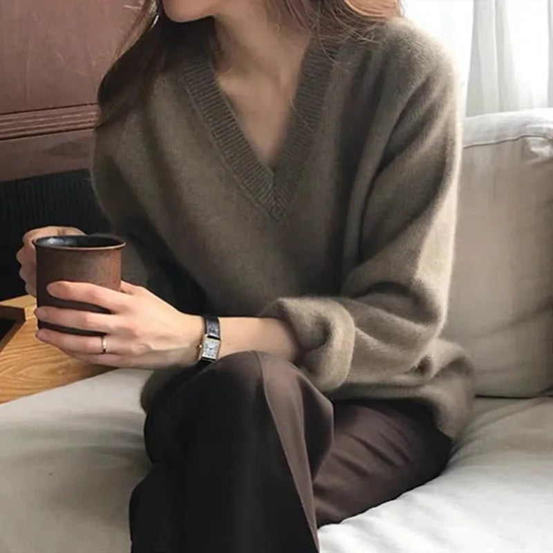 Gentle Herd Slouchy V-neck Wool Sweater
