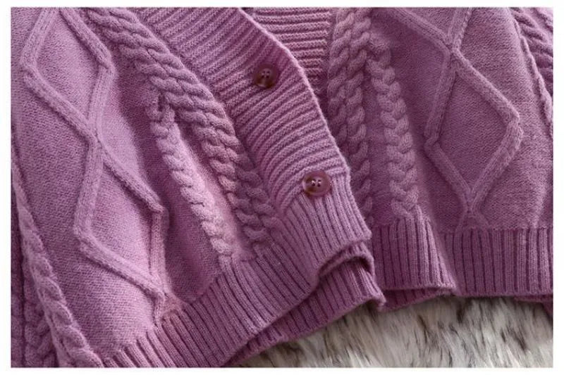 Lantern Sleeve Geometric Knitted Short Cardigan
