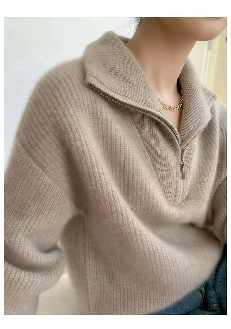 Gentle Herd Lapel Zipper Cashmere Pullover