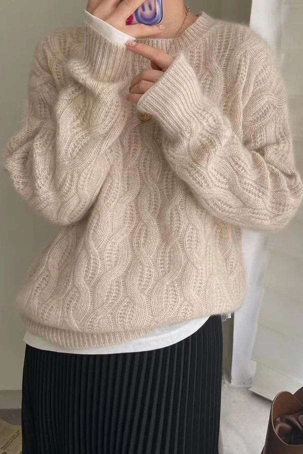 Crew Neck Cable Knit Cashmere Sweater