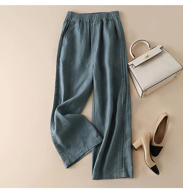 Cotton-Linen Blended Wide Leg Trousers