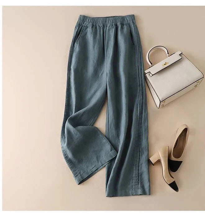 Cotton-Linen Blended Wide Leg Trousers