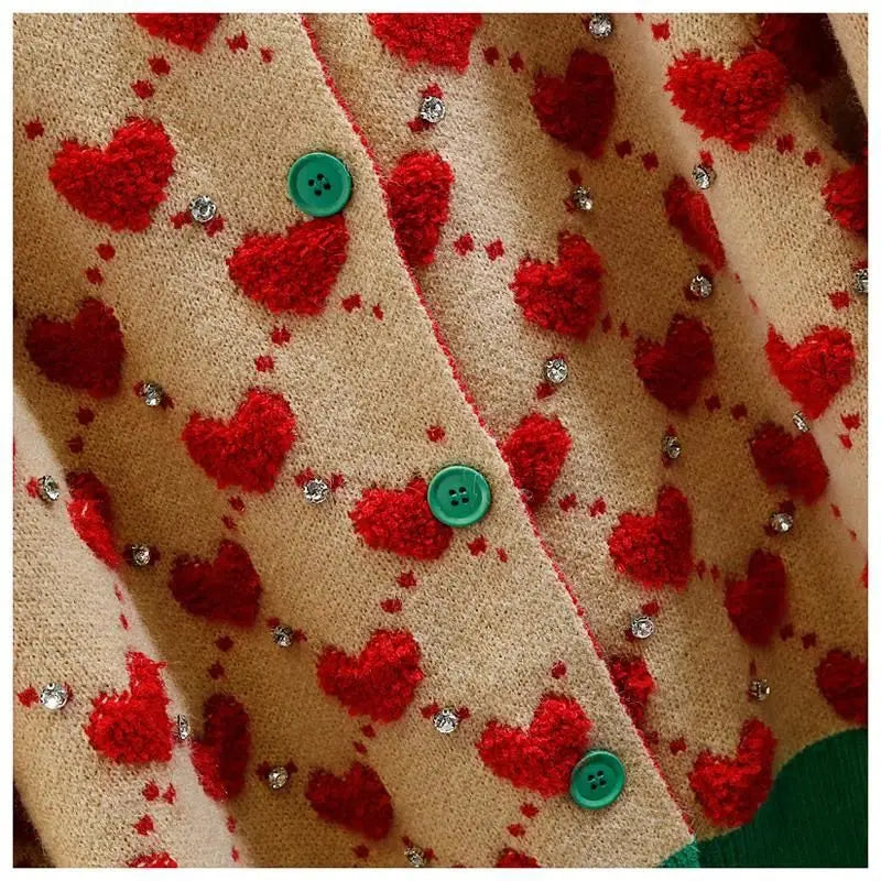 Ugly Sweater Heart Detail Knitted Short Cardigan