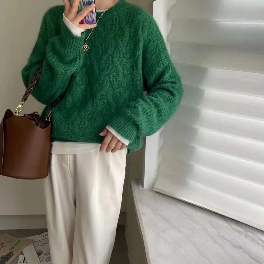 Crew Neck Cable Knit Cashmere Sweater