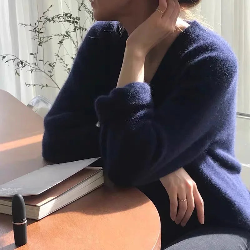 Gentle Herd Slouchy V-neck Wool Sweater