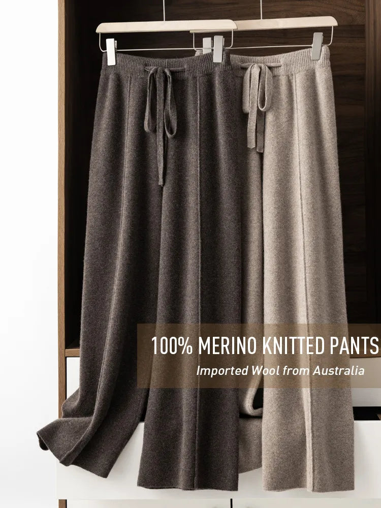 100% Merino Wool Knit Wide Leg Pants