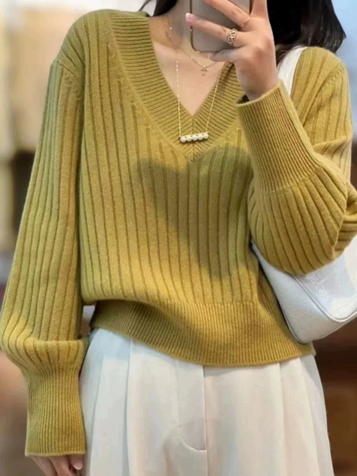 V-Neck 100% Cashmere Knitted Pullover Sweater