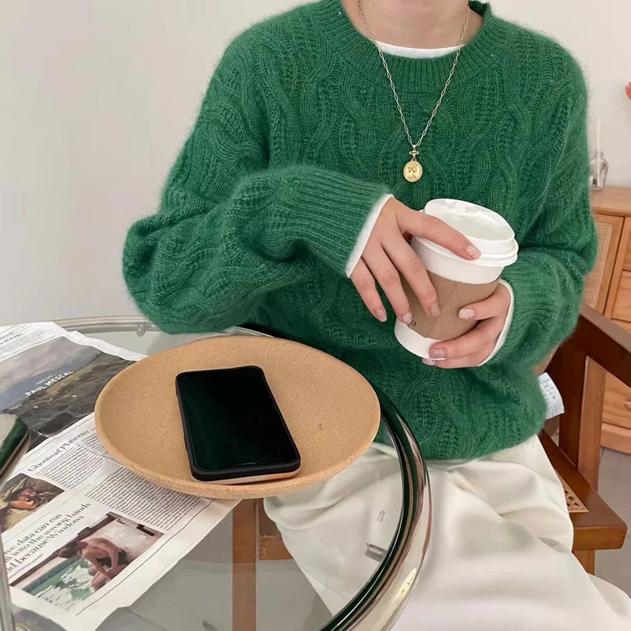 Crew Neck Cable Knit Cashmere Sweater