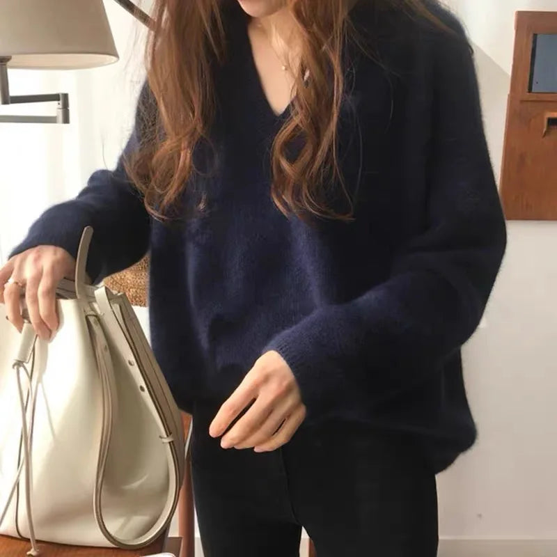 Gentle Herd Slouchy V-neck Wool Sweater