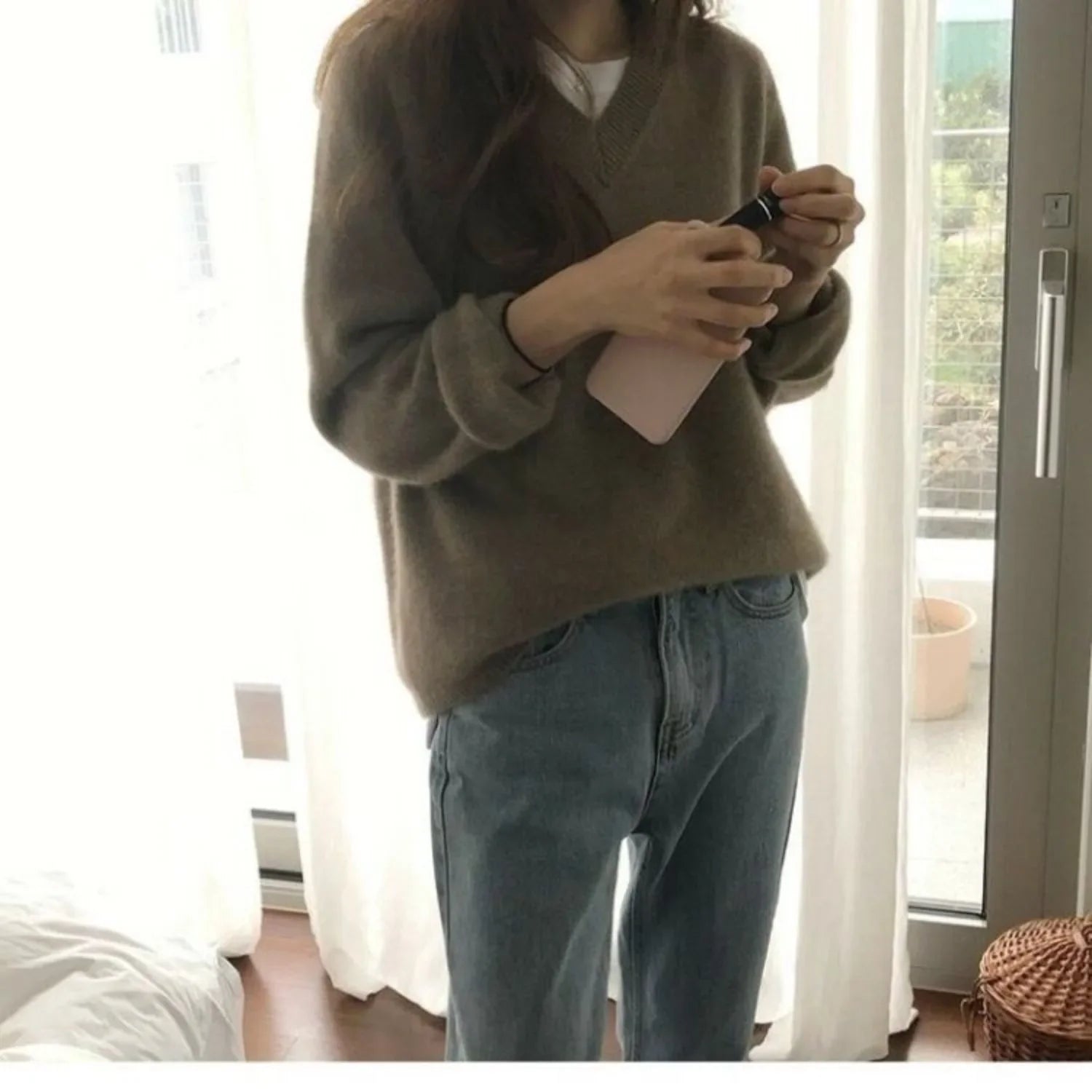 Gentle Herd Slouchy V-neck Wool Sweater