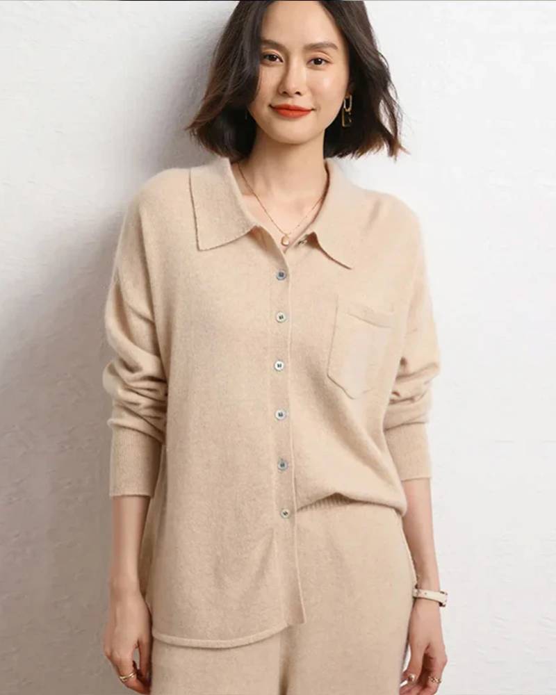 Cashmere Knitted Turn-down Collar Shirt