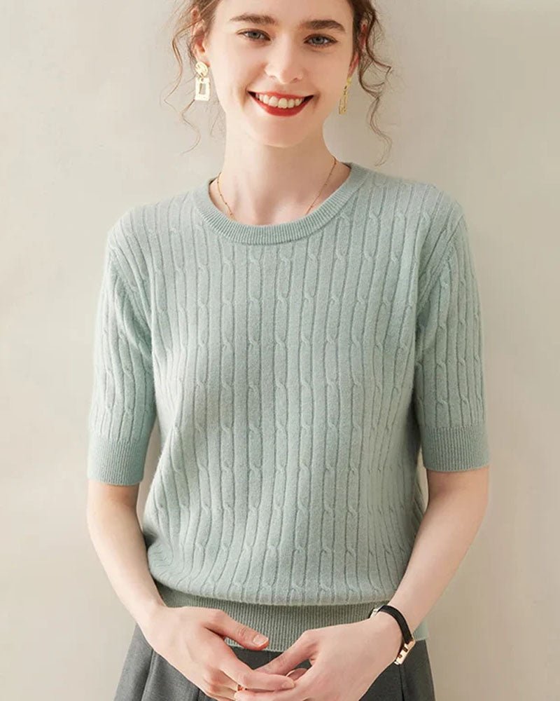 100% Cashmere Short Sleeve Pullover Sweatshirt