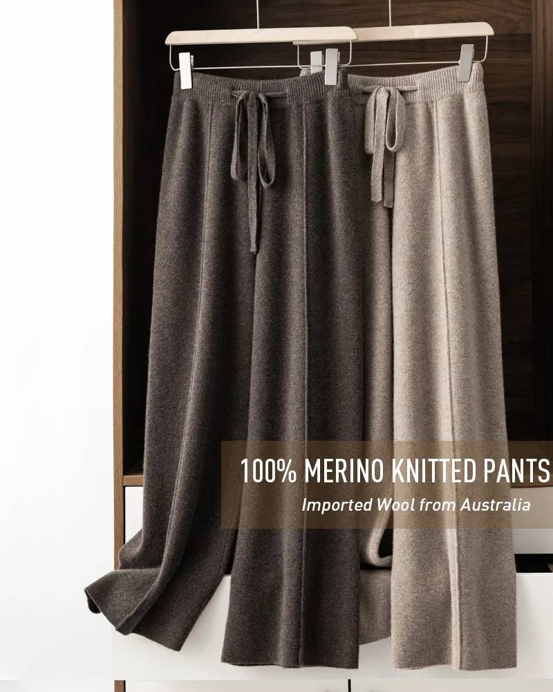 100% Merino Wool Knitted Wide-Leg Pants