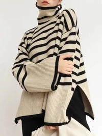 Striped Turtleneck Loose Pullover