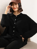 100% Cashmere Knitted Turn-down Collar Shirt