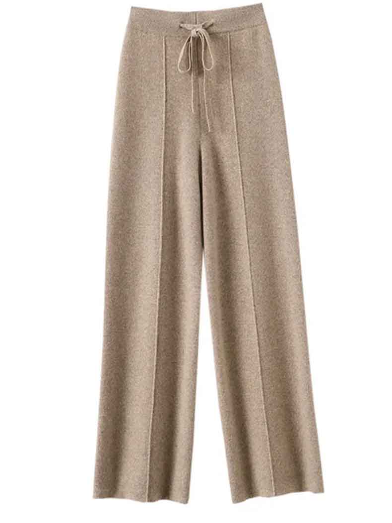 Drawstring Wide-Leg Cashmere Pants