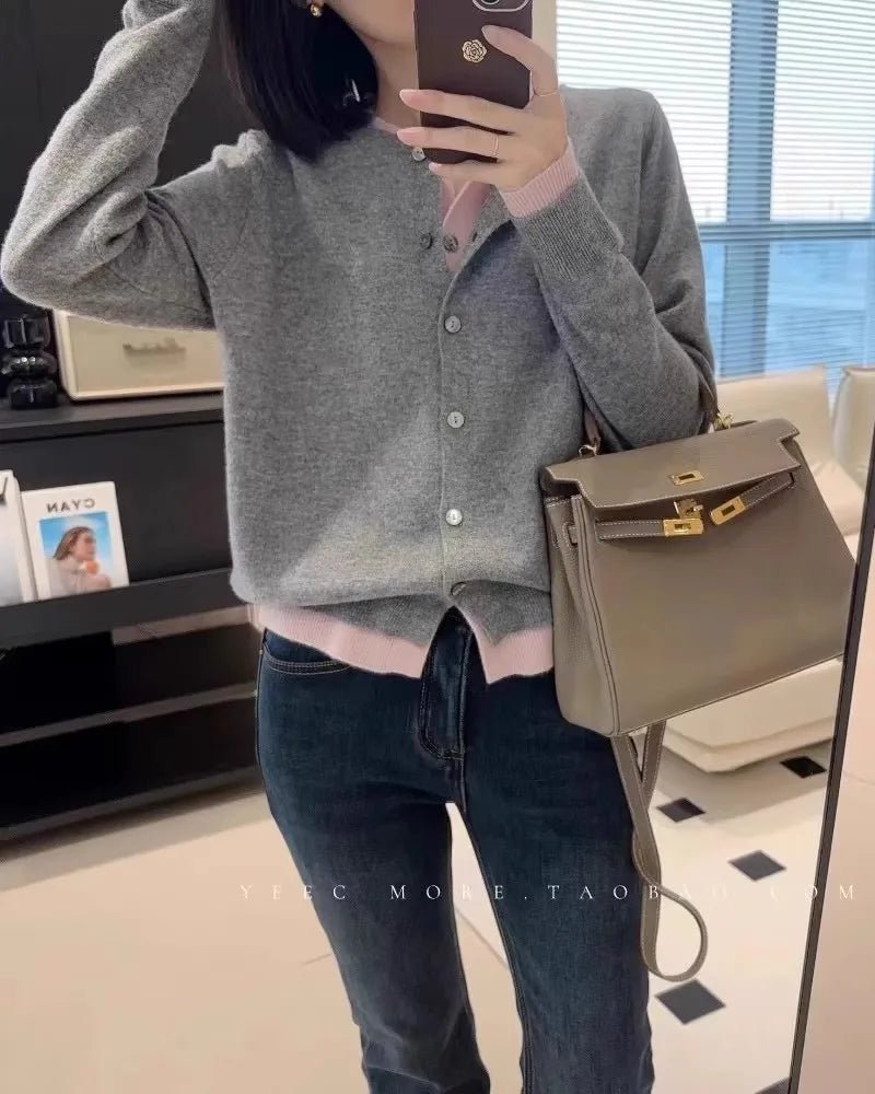 Cashmere Knitted Cardigan Faux Two-Piece Sweater