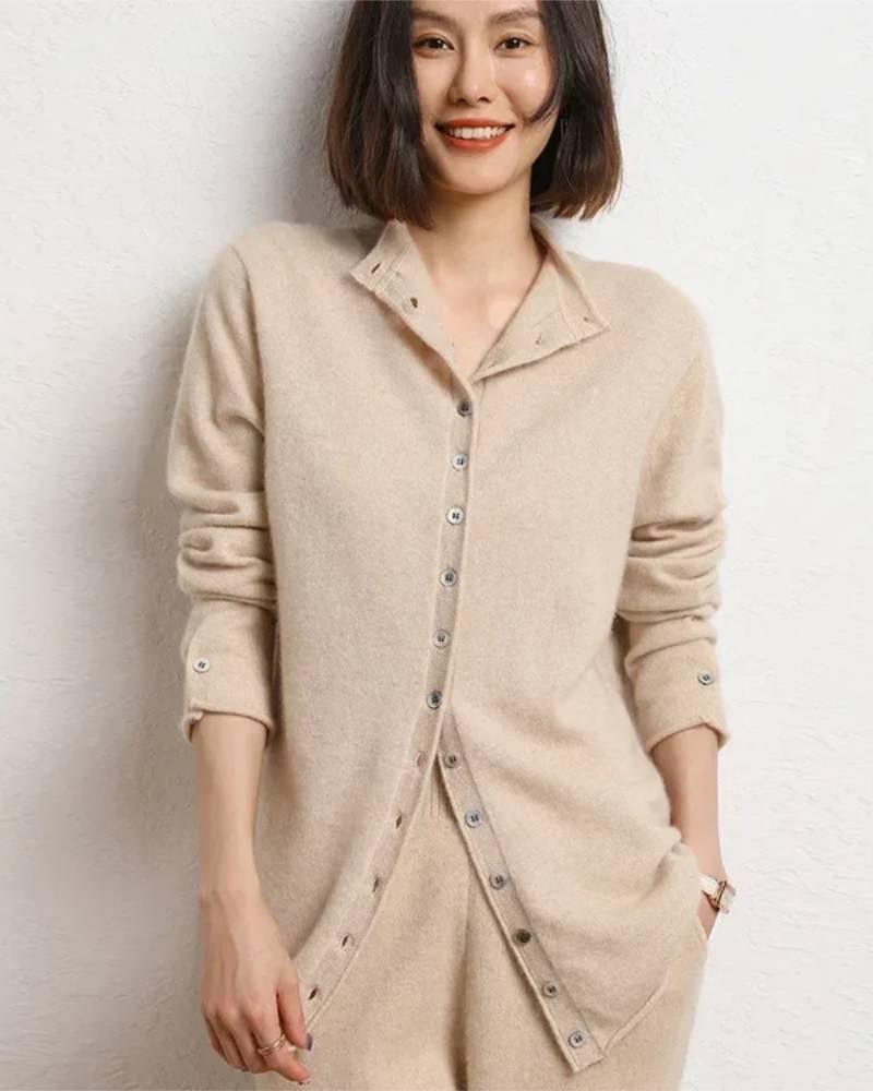 Cashmere Knitted Causal Stand-up Collar Cardigan