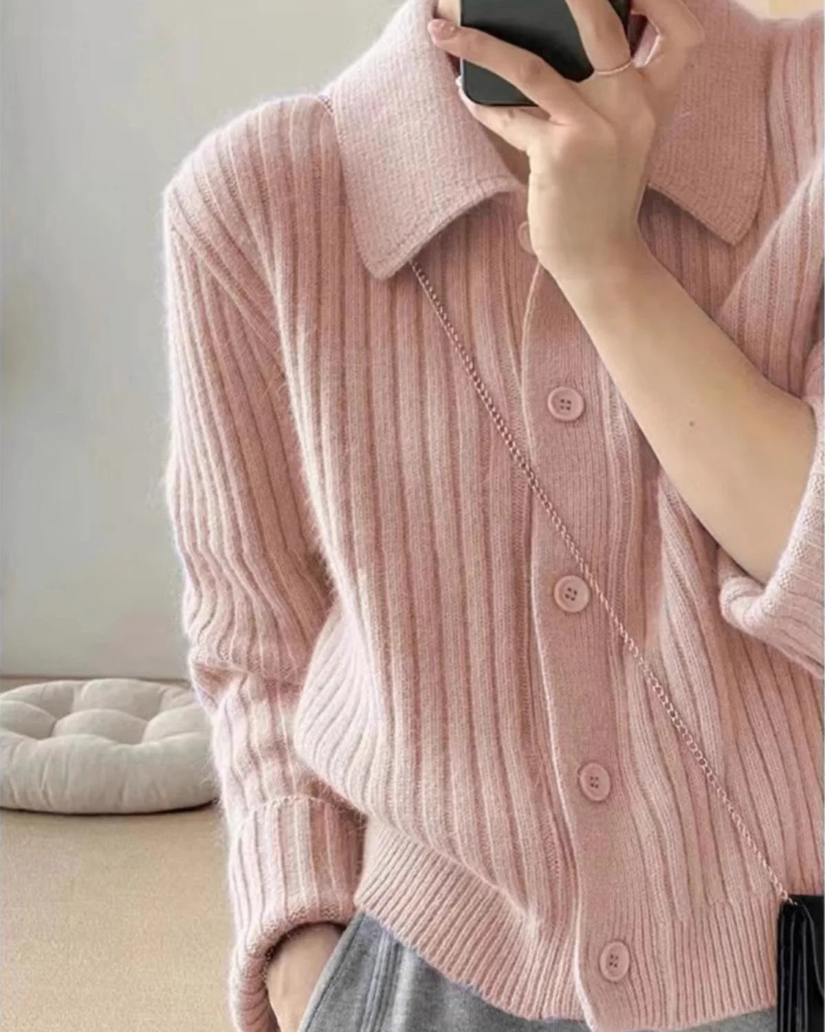 Cashmere Polo Collar Cardigan Knit Wool