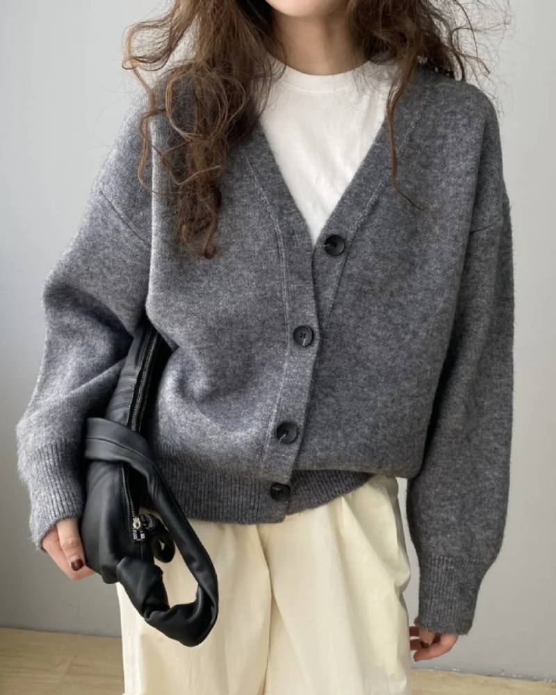 Casual V-Neck Solid Short Cardigan