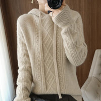 Drawstring Cashmere Wool Blended Hoodie