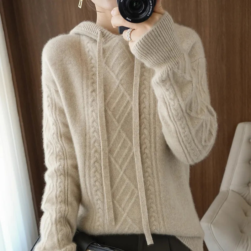 Drawstring Cashmere Wool Blended Hoodie