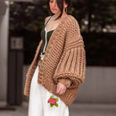 Bohemian Style Knitted Lantern Sleeve Sweater Cardigan