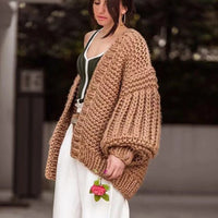 Bohemian Style Knitted Lantern Sleeve Sweater Cardigan