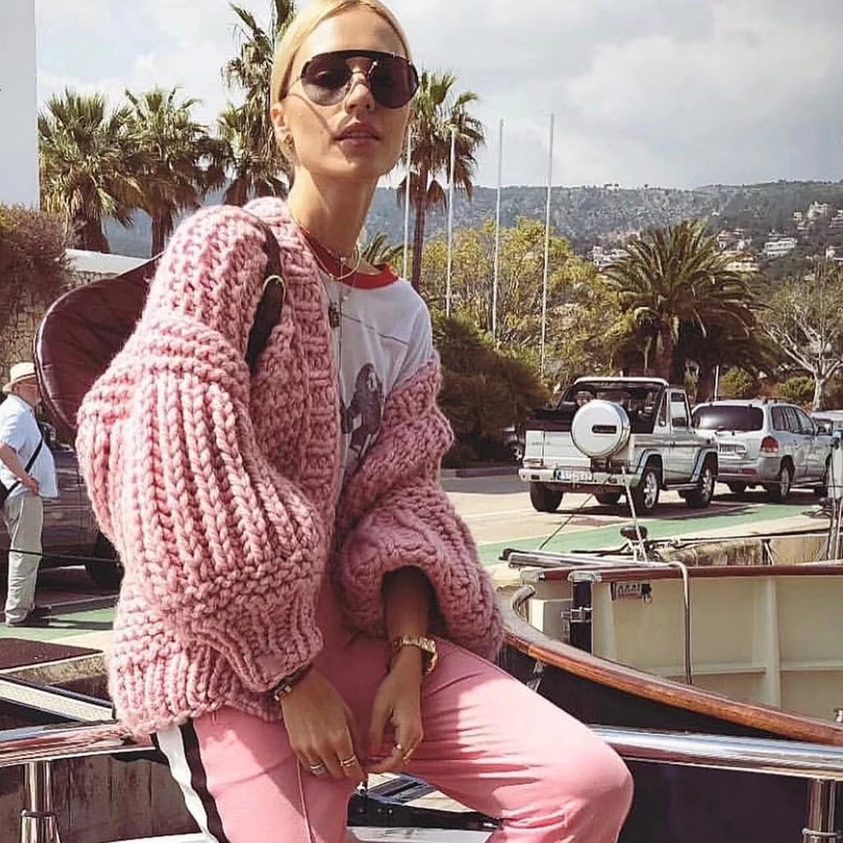 Bohemian Style Knitted Lantern Sleeve Sweater Cardigan