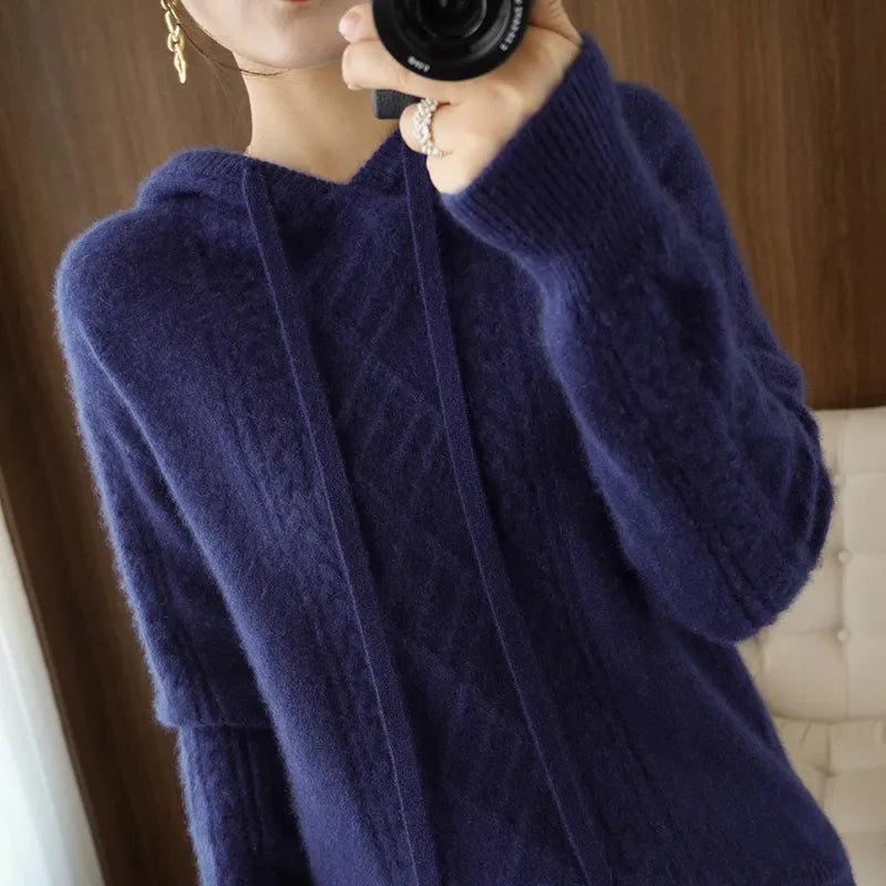 Drawstring Cashmere Wool Blended Hoodie