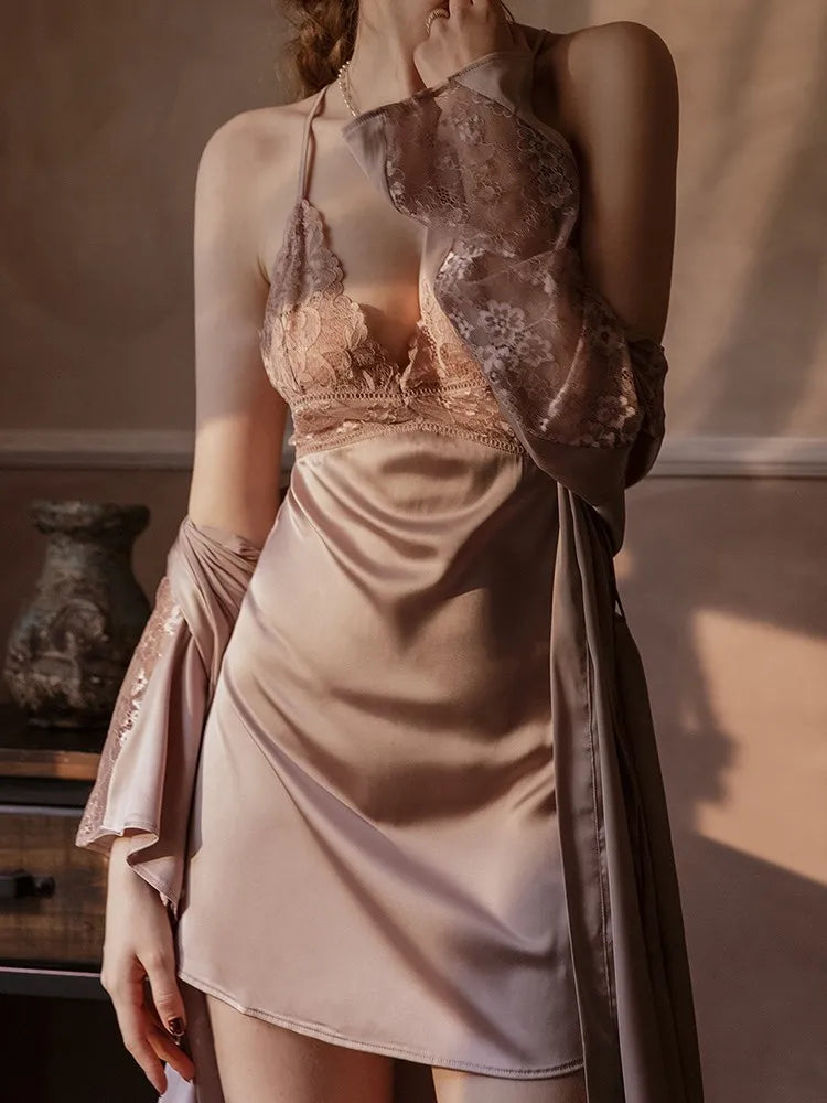 Sexy Lace Nightdress & Short Robe Set