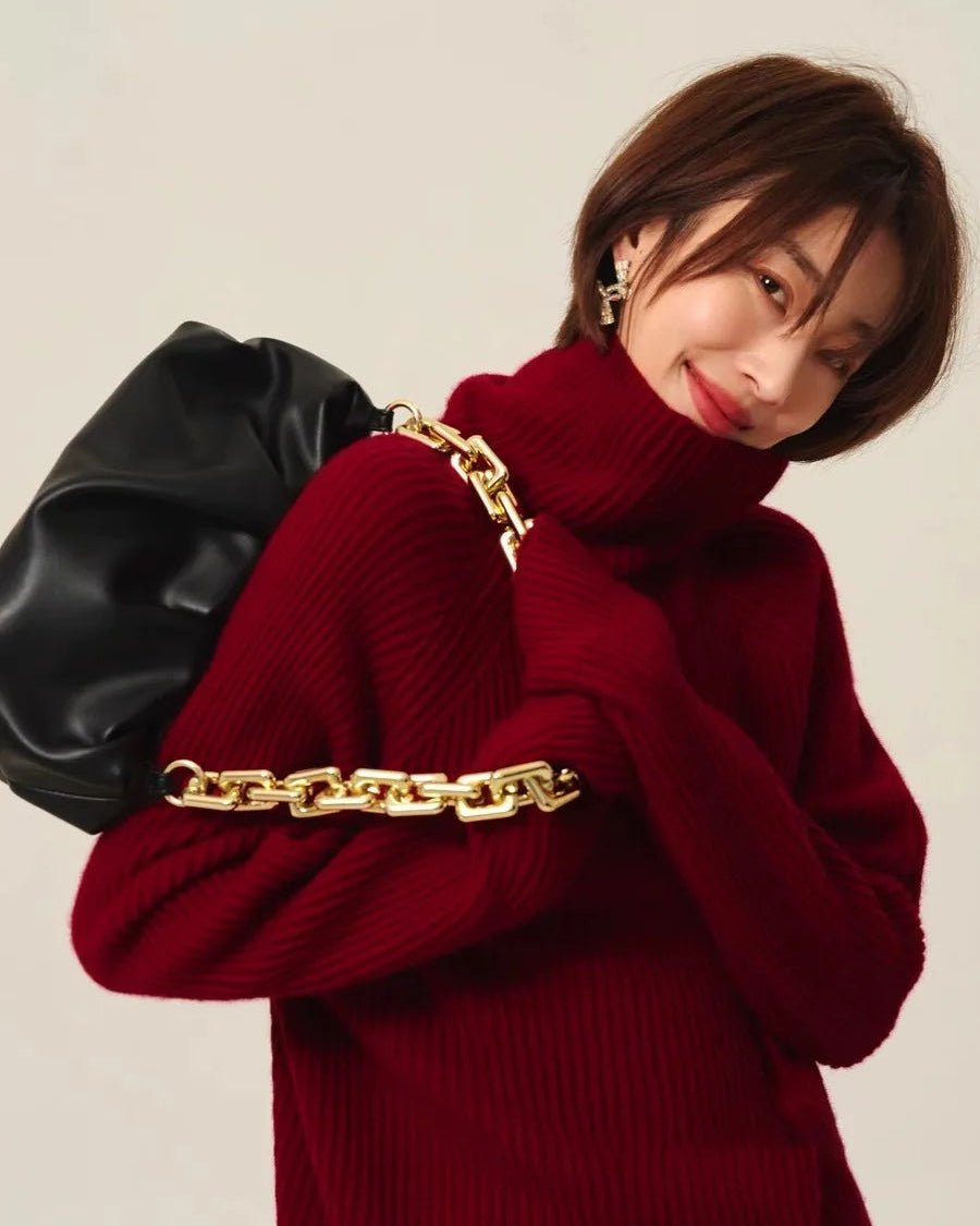 High-Neck Cashmere Loose Retro Sweater