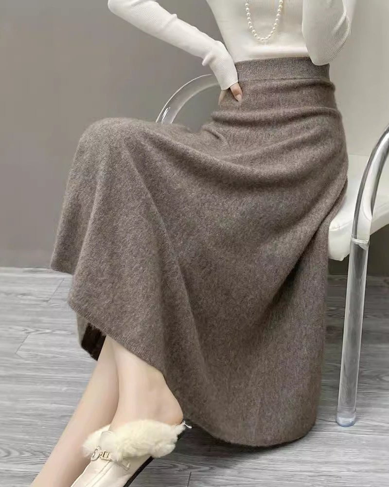 High-Waisted Soft A-Line Cashmere Skirt