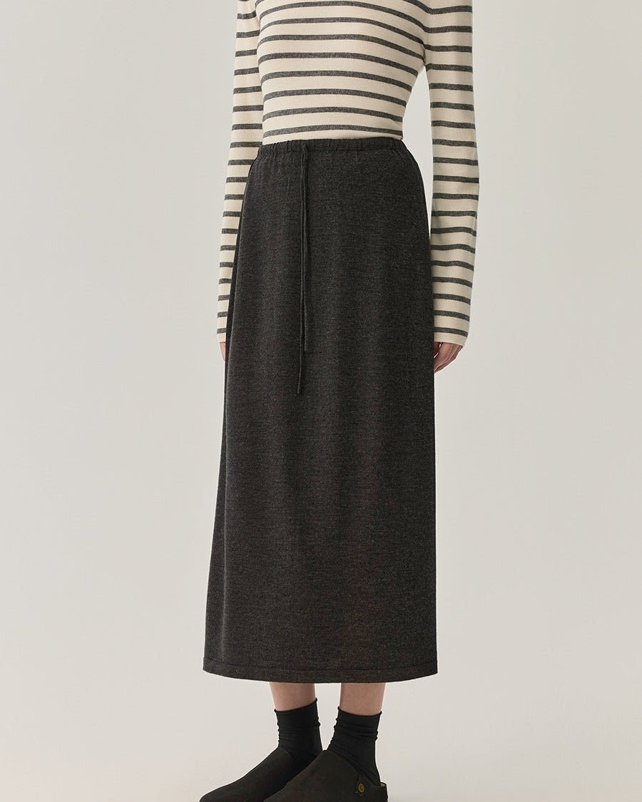 High-Waisted Stretch Wool Skirt