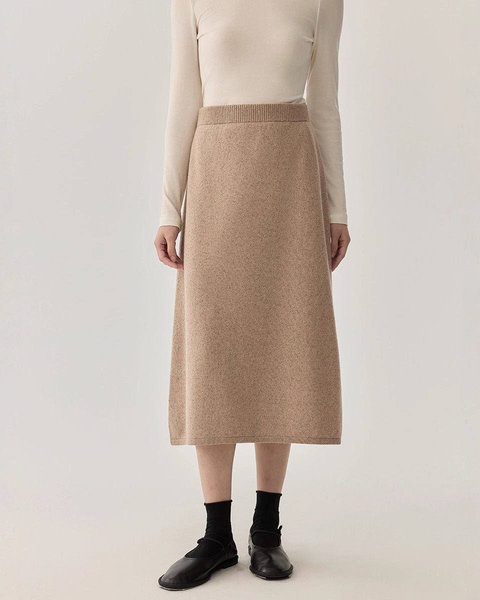 High-Waisted Wool Knit Long A-Line Skirt