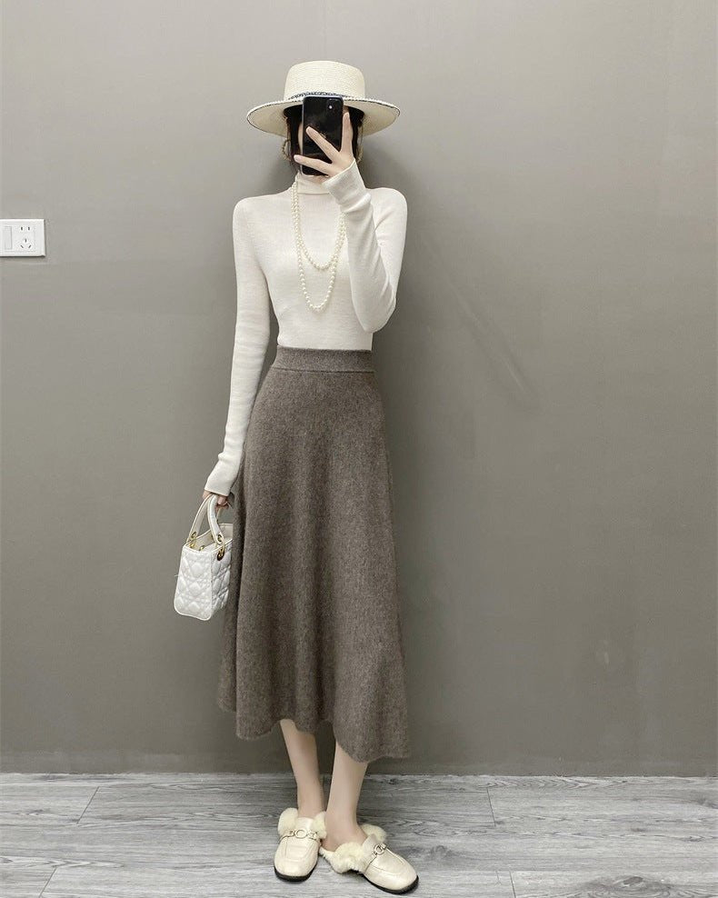 High-Waisted Soft A-Line Cashmere Skirt