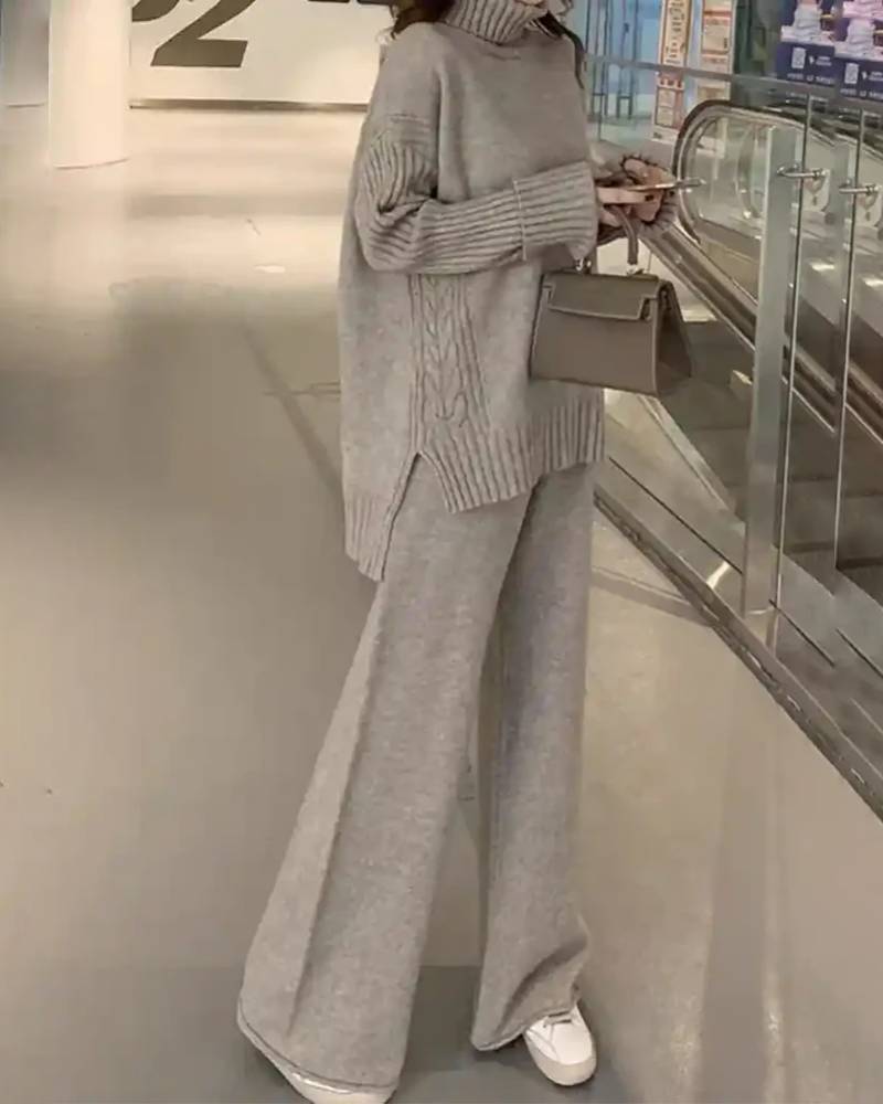 Oversized Turtleneck Sweater And Wide-Leg Trousers Set