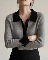 Woman layering a polo-collar wool pullover sweater, 90 % wool / 10 % yak knit and tailored polo collar give preppy polish—your cozy yet breathable 60-75 °F spring-fall layer.